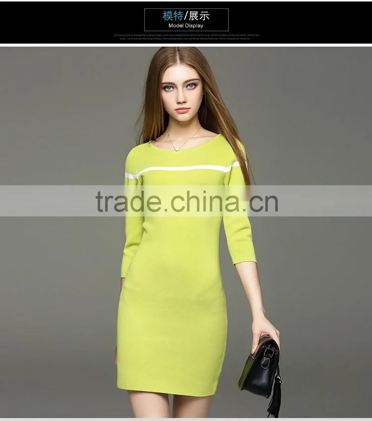 2017 hot summer new knit half sleeve stripe dress with slimming looking