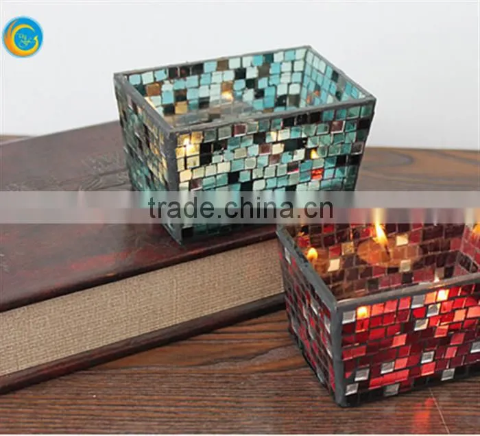 rectangle mosaic glass candle holder glass vase for home decor