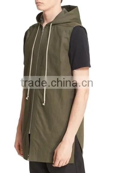 Wholesale Khaki Mens Hooded Sleeveless Canvas Jackets
