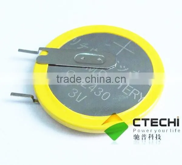 CR2430 3V 270mah lithium cell battery with pins /cr2430 lithium battery