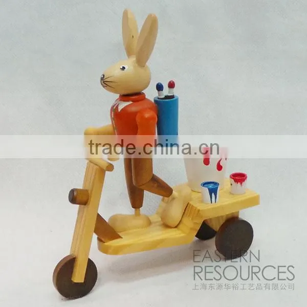 Painted Wooden Rabbit Couple with Scooter for Table Easter Decoration