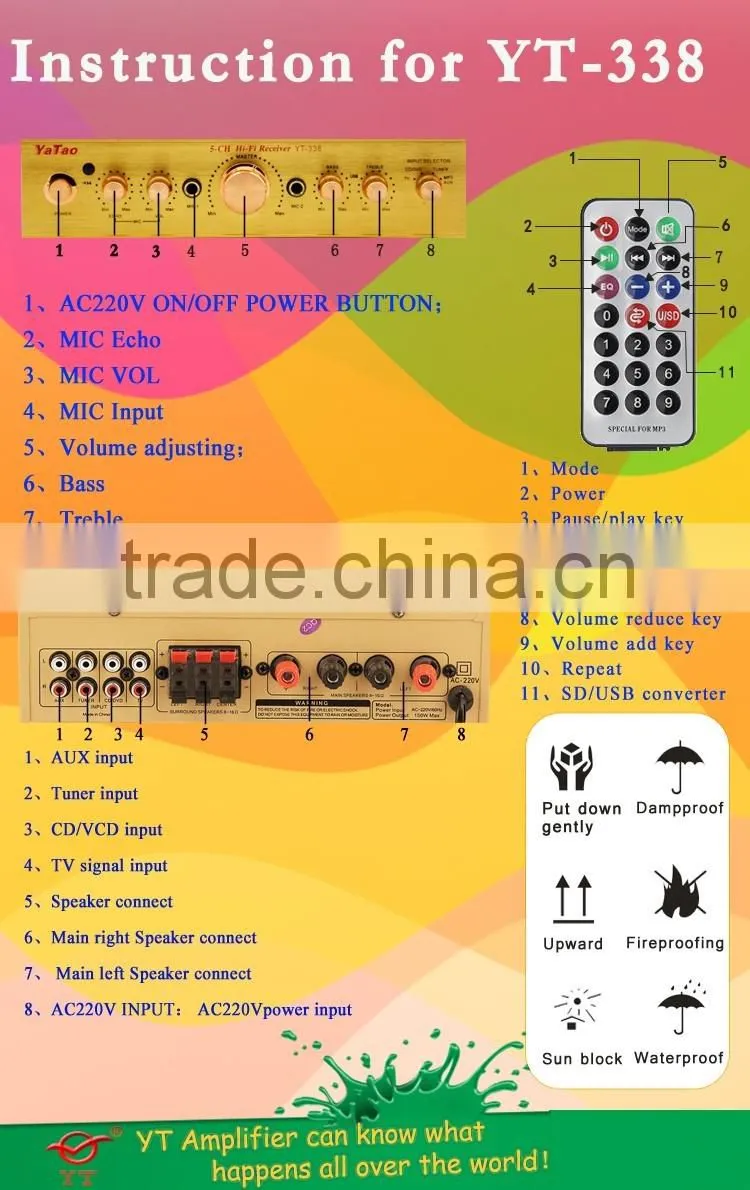12v usb mp3 module amplifier YT-338 with Karaoke