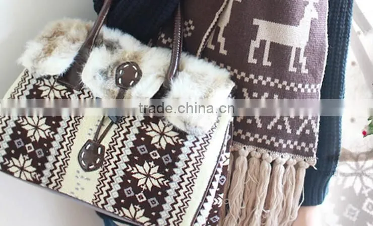 hot sale fashion ladies snowflake designer handbags fur handbag