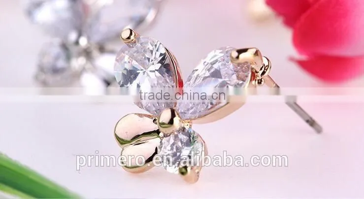 New Fashion Rolled Jewelry Gold Butterflies Crystal Earring For Women