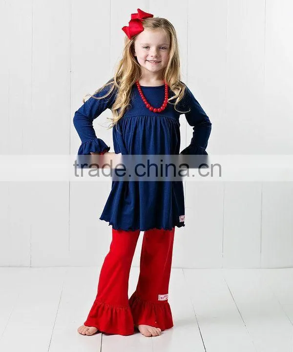 Fashion 2015 ruffle tunic top with pant sets matching mother and daugher dress family clothing set for women