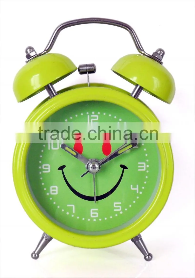 hot selling original design metal cheap fancy alarm clock with lovely face for promotion gift