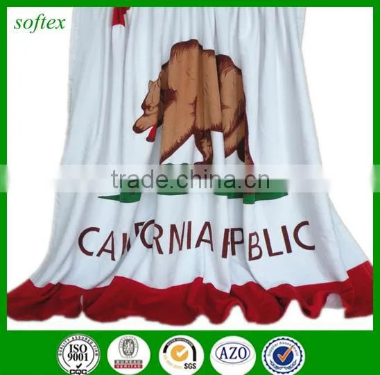 wholesale cotton White brown bear california republic state flag beach towel