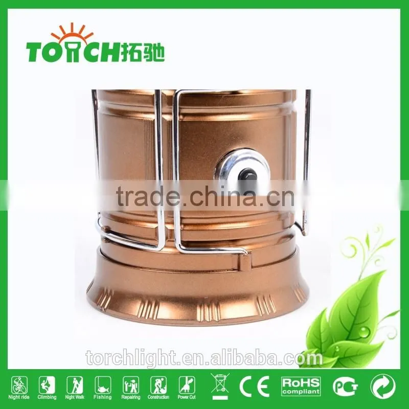 New Design Solar Lantern Outdoor Camping Light Golden Color Rechargeable Camp Lamp Torch Multifunctional Torch