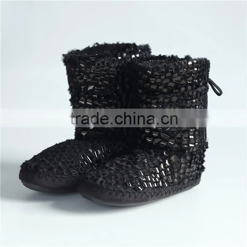 Ladies plush with shine print slipper boots