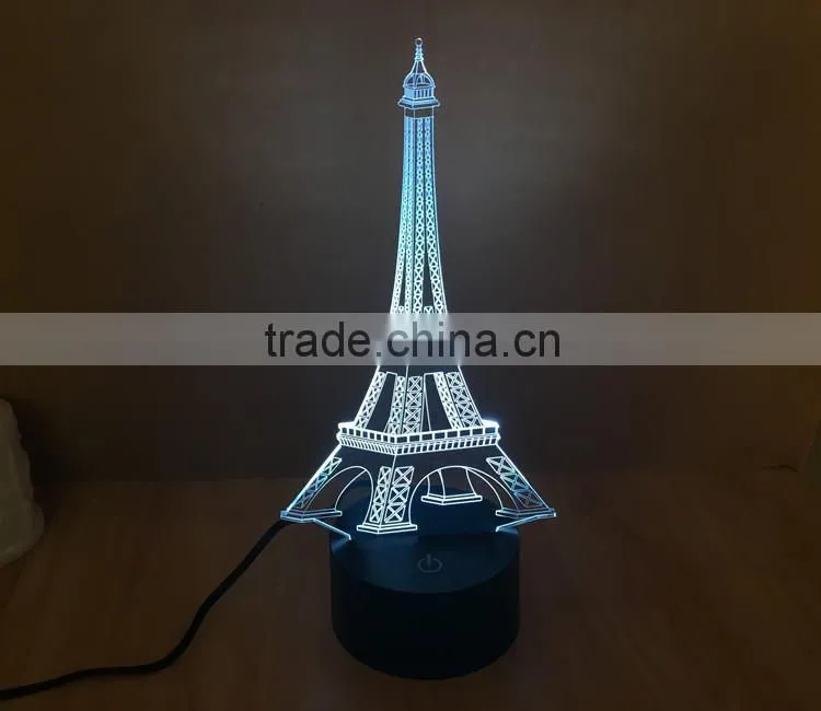 3D Colorful Led Romantic Creative Desk Bedroom Eiffel Tower Shape Night Light Lamp desk decoration birthday gifts