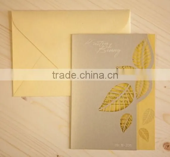 2016 newmengxing Leaves Wedding Invitation, laser cut wedding invitation, unique customizable design