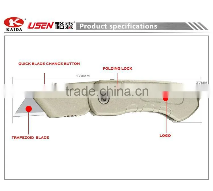 tool cutter Trapezoid blade Zinc alloy Folding Lock Back Pocket Utility Knife
