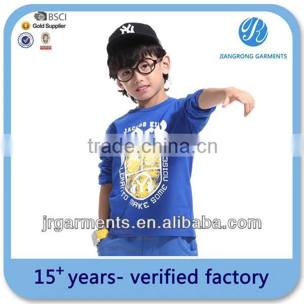 OEM service 100% polyester Child's Navy blue printed boy's long sleeve t shirt factory