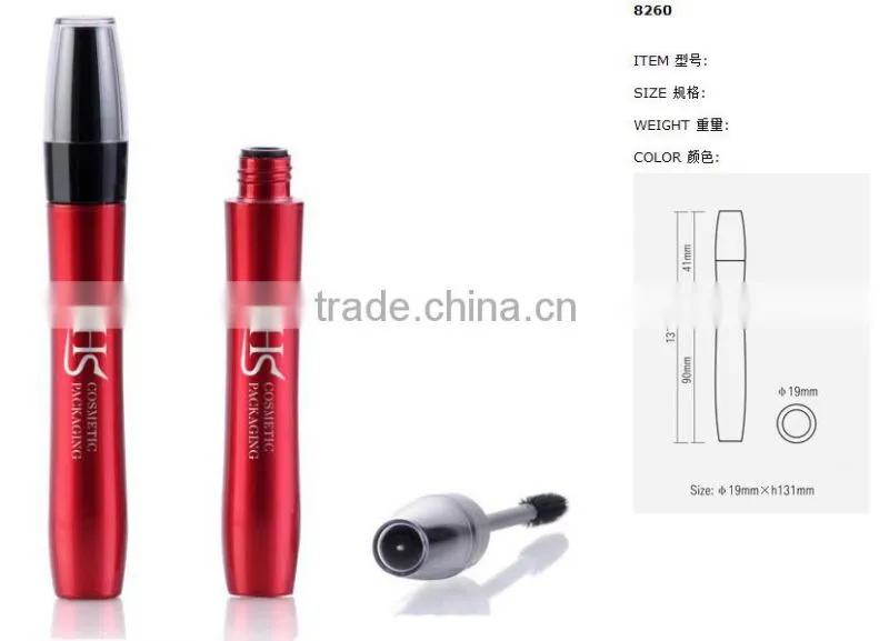 High end red plastic round bottom cosmetic mascara bottle