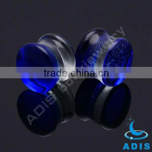 Blue inverted image pyrex glass ear tunnel expander piercing