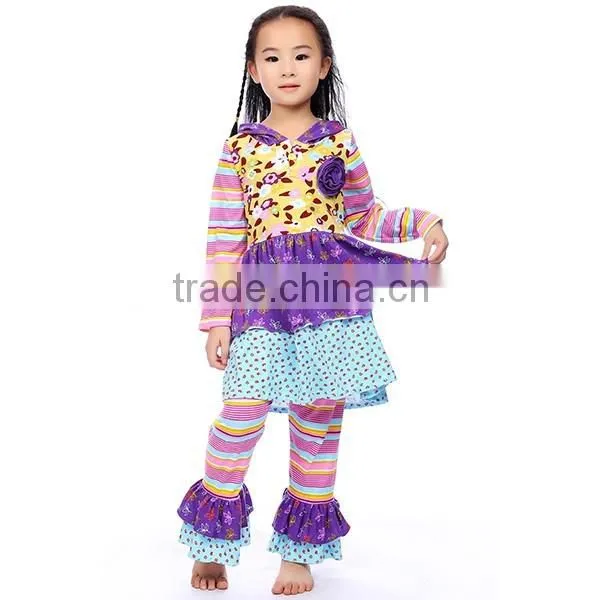 Wholesale boutique girl clothing solid ruffle cotton Long Sleeve blouses