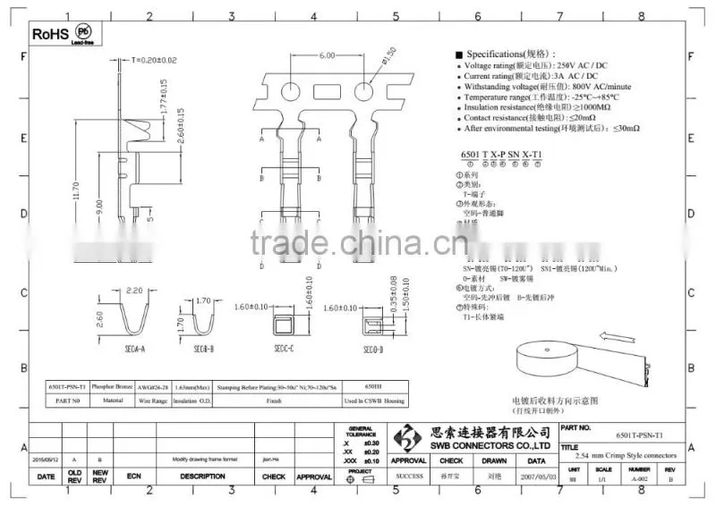 2.54MM pitch electrical Wire to Board Connectors DUPON PARTS replacement