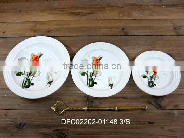 Ceramic Material Sunflower Decal Three Tiers Cake Plates with Metal Stand