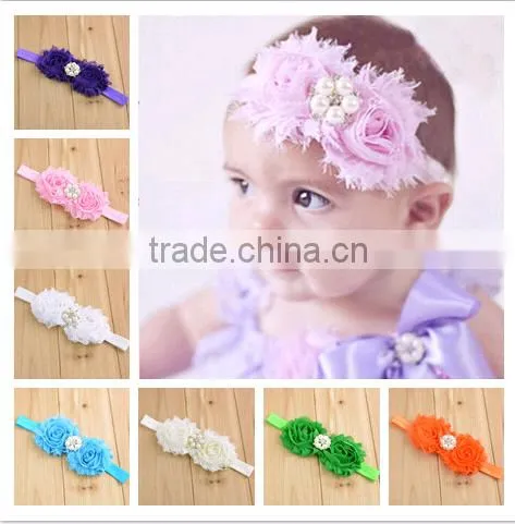 Fancy nylon velvet ribbon chiffon fabric flower hair band in stock / New Arrival Pearl Flowers Hair Headband