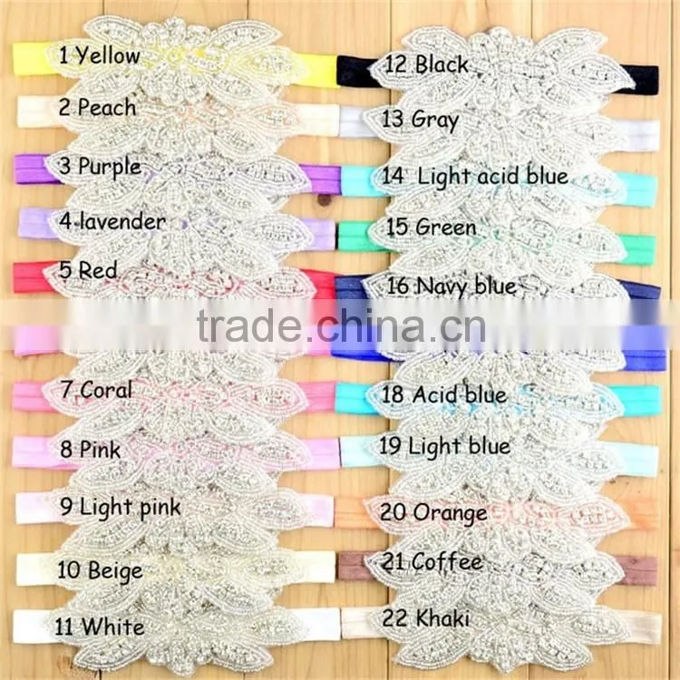 22Colors of fancy metal rhinestone flower headbands -stretch elastic crystal jewel hairbands