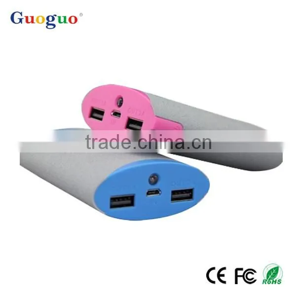 Guoguo promotion Dual USB Portable 6600mah LED flashlight rubber coating power bank for huawei