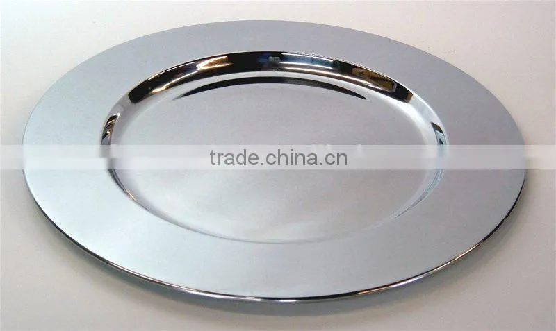 2015 elegant wholesale silver color round stainless steel charger plates for wedding decoration