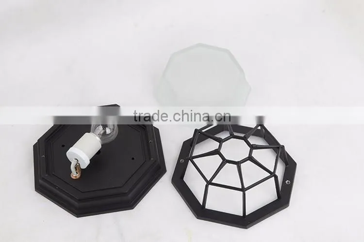 Black metal cubic vintage ceiling light simple style ceiling lamp with glass lampshade
