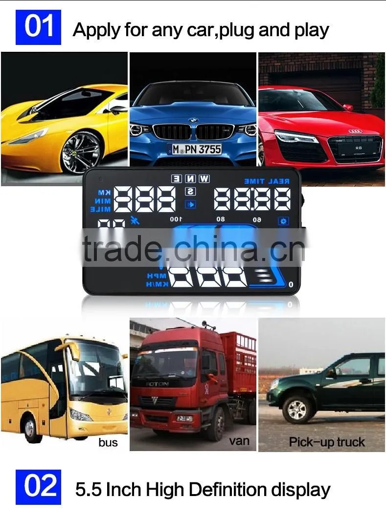 Q7 HUD 5.5 inch Car GPS Head Up Display Windscreen Projector Vehicle Speed Warning Fuel Consumption Car Driving Data Diagnosis