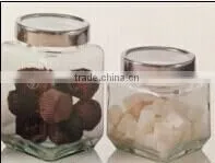 hot glass storage jar with metal lid
