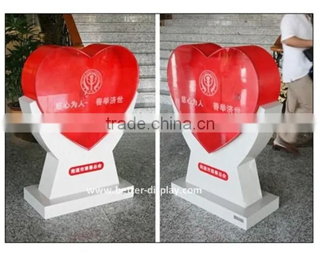 red heart shaped charity collection money boxes free stand