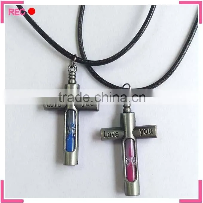 Meaningful pendant necklace with cross pendant, with Hourglass custom name necklace