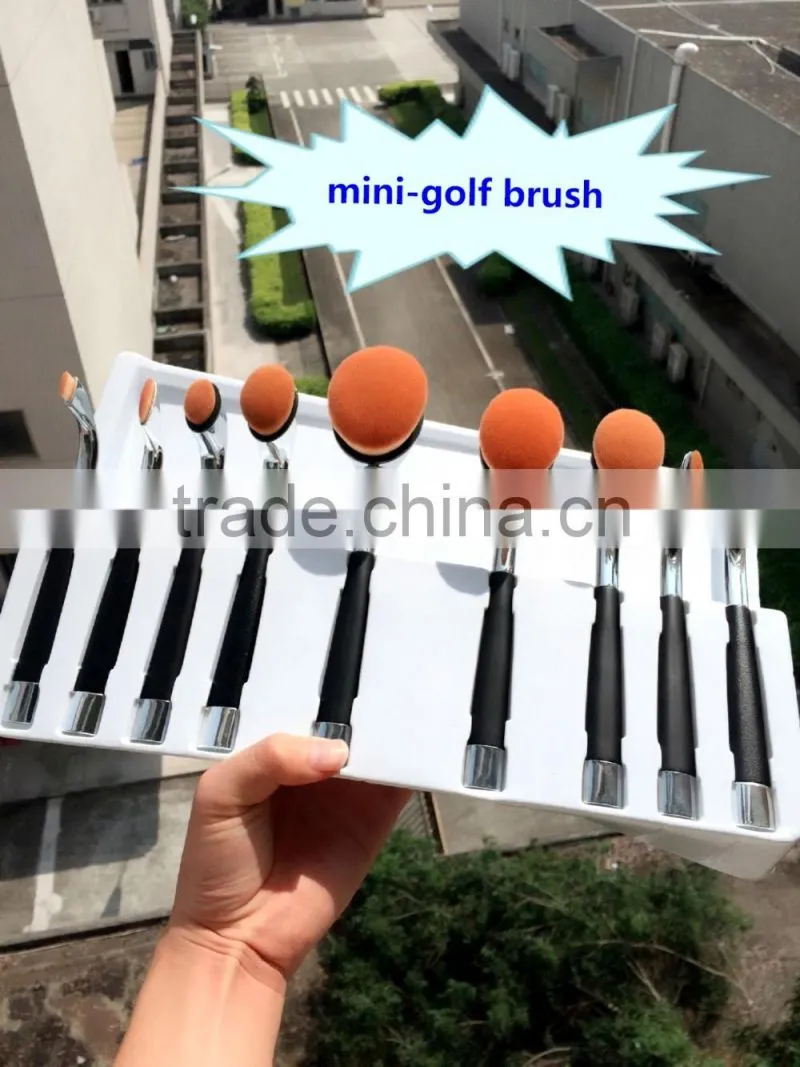 9pcs Smaller Mini Style Golf Toothbrush Makeup Brush Set / Oval Mini Golf Makeup Brush