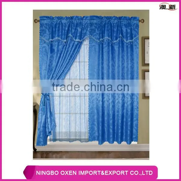 2PCS Solid Jacquard Window Curtain Set With Lace Lining