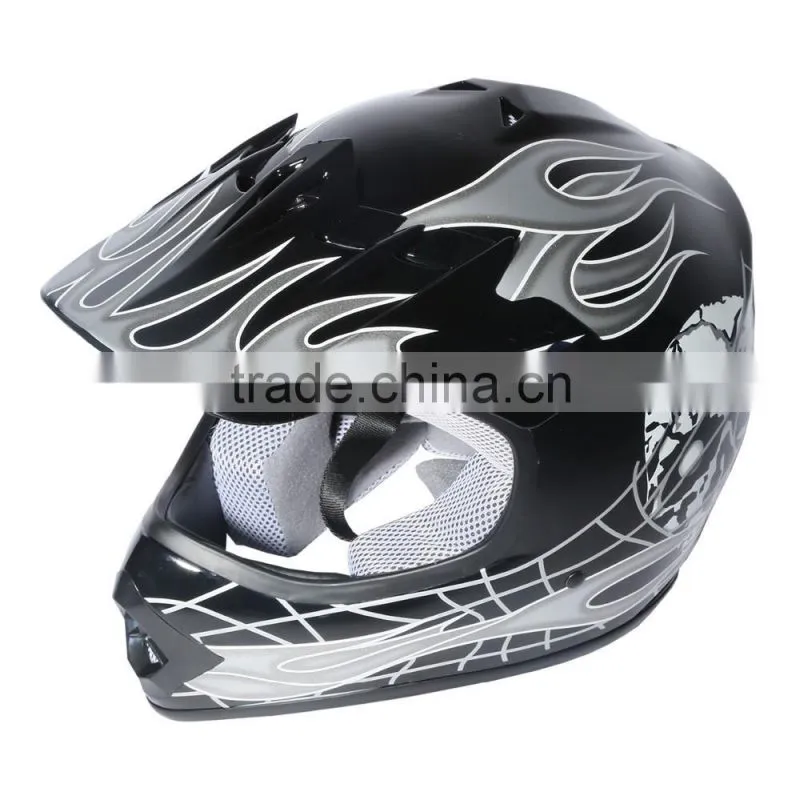 Youth Black/Silver Skull Bike Motocross Helmet Goggles+gloves+Interphone S M L