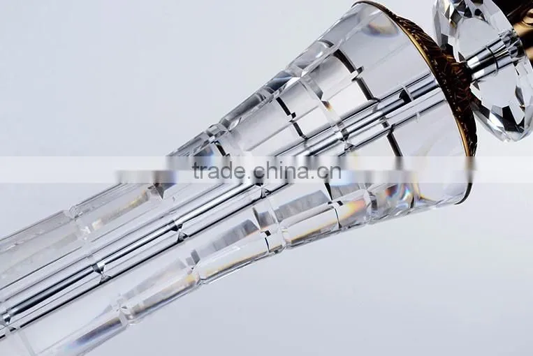Brown lampshade clear K9 crystal table lamp with plated metal lampstand