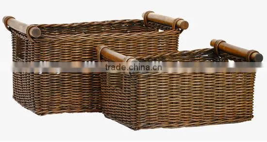 Wholesale Wicker cane CD Baskets with wood handle