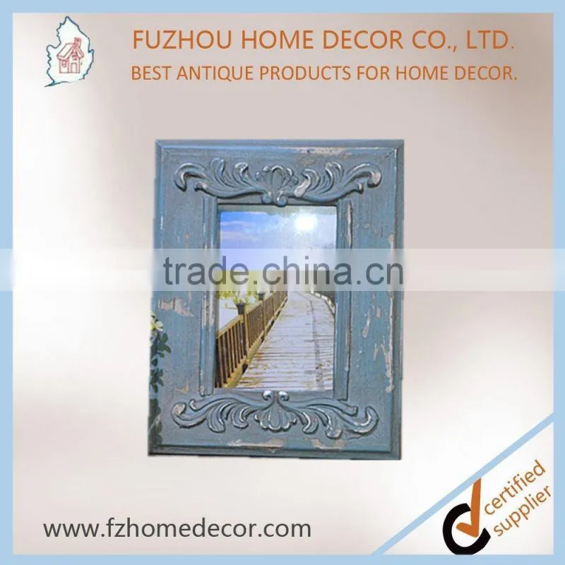 Promotional shabby chic wood printing photo frame with blue colour for home decoration