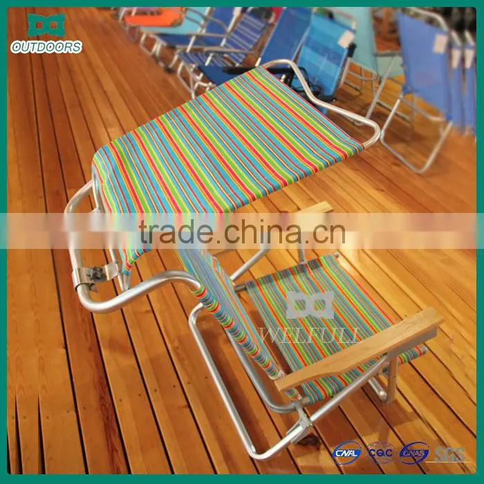 Adjustable wooden beach chair with sun shade
