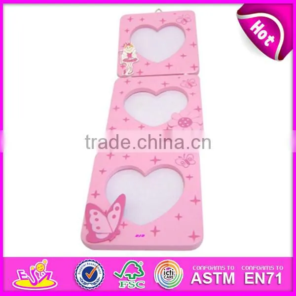 Pink wooden photo frame for kids,funny wooden toy photo frame for children,hot sale cute wooden baby photo Frame WJ278294