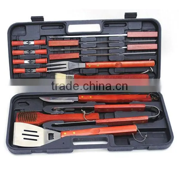 BQ-0001 / 18 pcs hard wood handle barbeque set