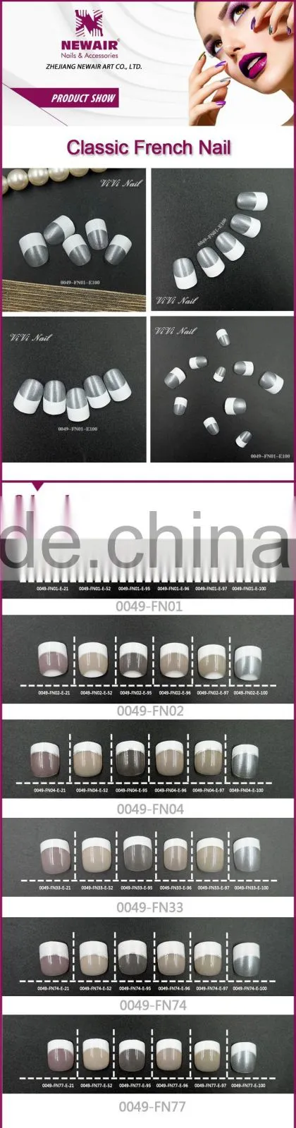 Newair popular full cover 24pcs Artificial false nail art tip designs press on nails