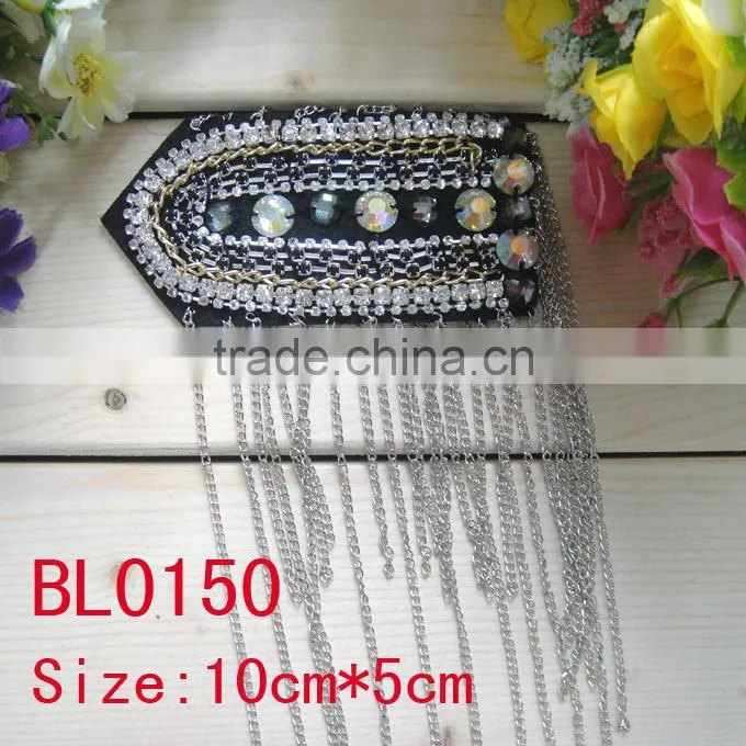 BL0132 black custom wholesale rhinestone beaded applique for garments accessories