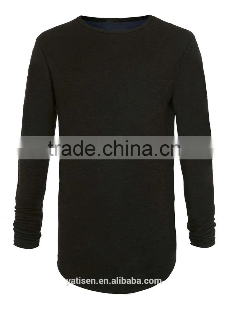 comfortable wearing longline autumn bottom t shirt custom plain black long sleeves oversized t shirt for man
