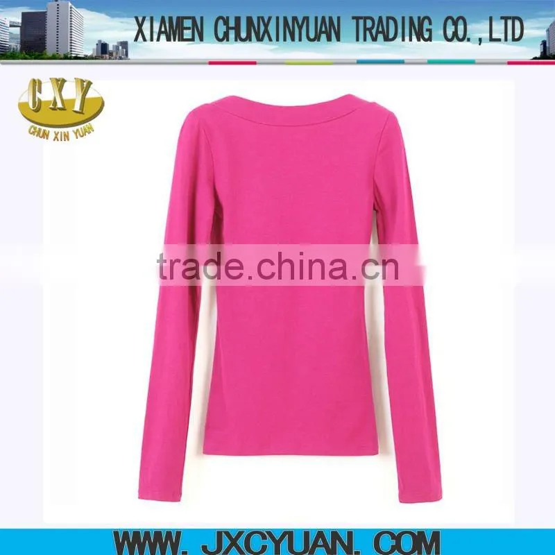 2016 new style fashion ladies t-shirt with double v-neck
