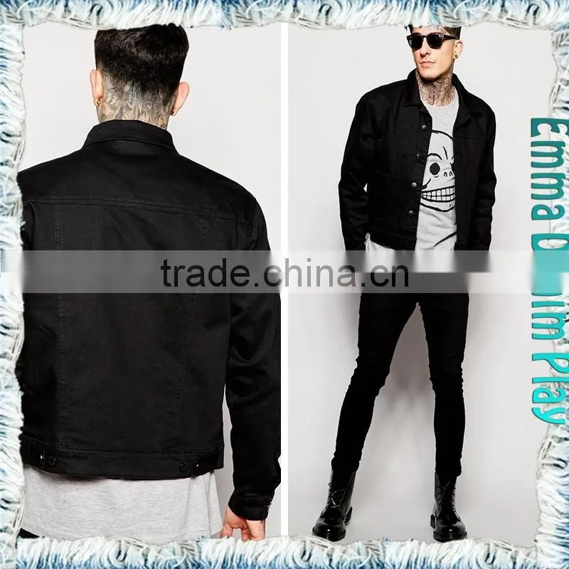 2016 Fashion Mens Long Sleeves Black Cotton Cropped Jean Denim Jackets Wholesale