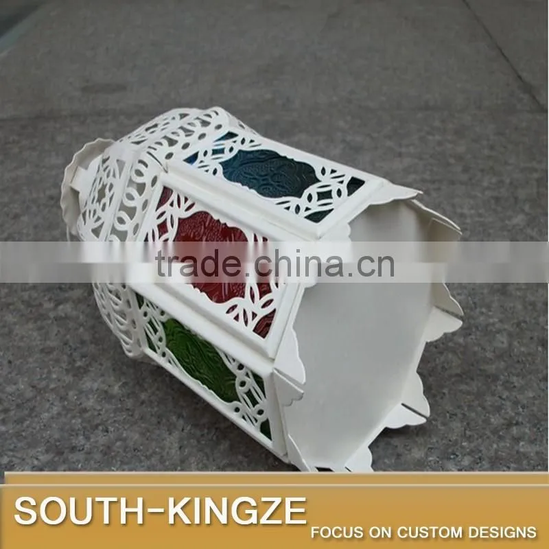 13cm Tall Black White Painting Iron Carving Design Colorful Glass Lamp Shade