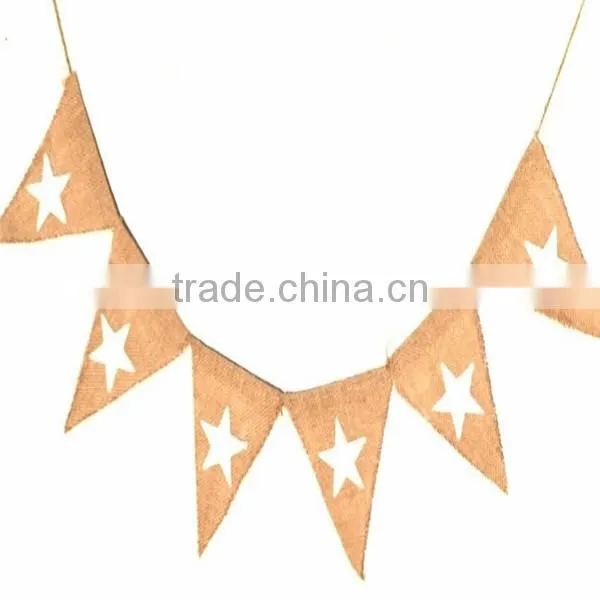 Christmas White Star Natural Hessian Burlap Decoration Banner bunting shabby