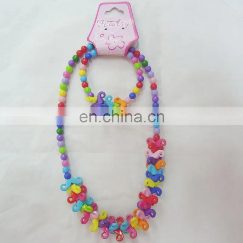 three color beard beaded necklace for children