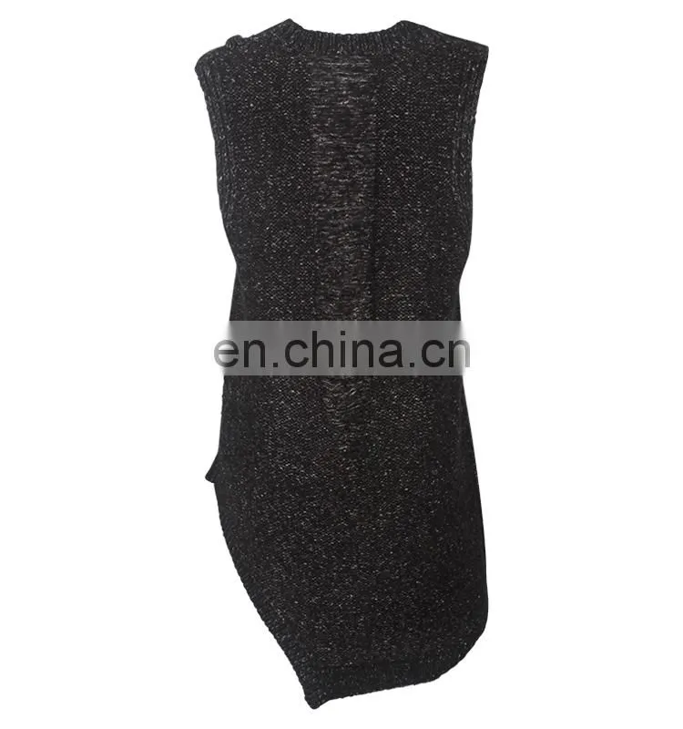knitwear women black sweater dress distressed vest