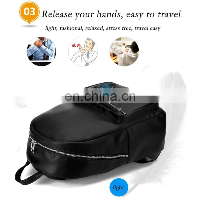 LED flashlight PU leather soft backpack school bags for teenagers